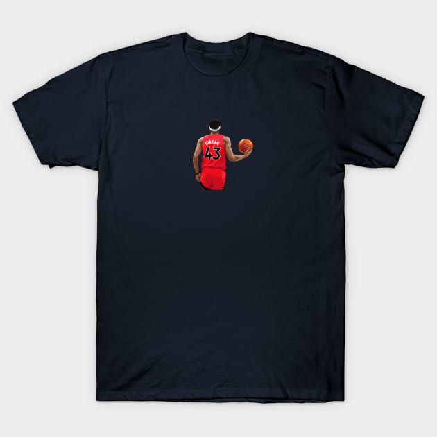 Pascal Siakam with Ball Above Waist Red Qiangy T-Shirt by qiangdade